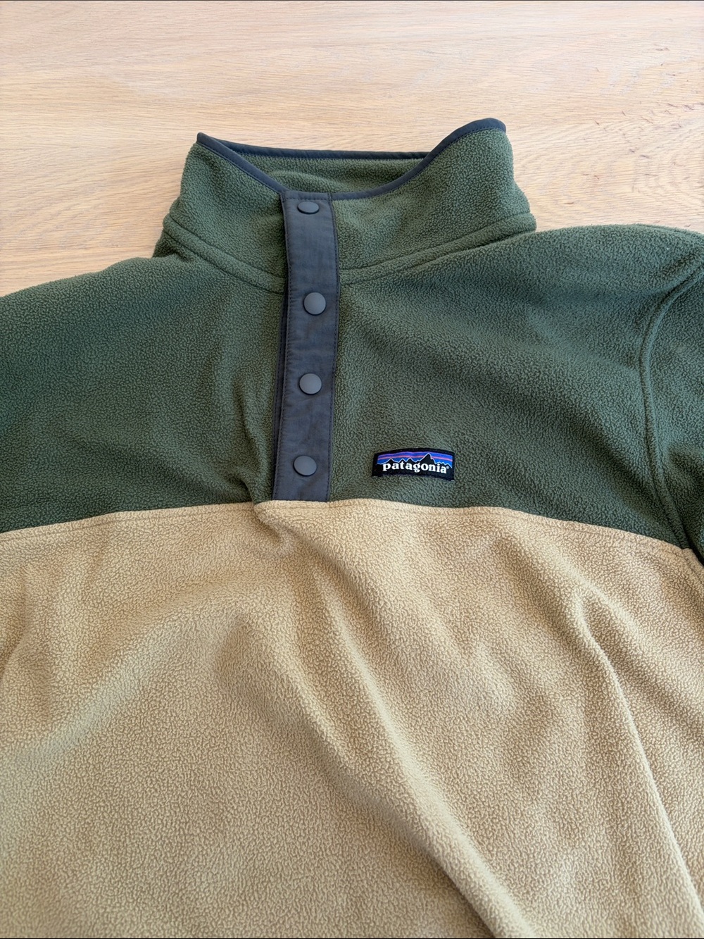 Patagonia Olive Green & Tan Snap-Fleece Pullover